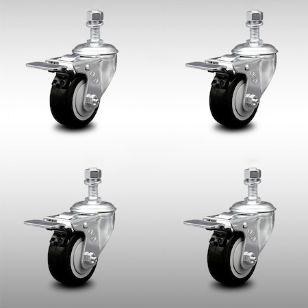 Service Caster 3.5 Inch SS Black Polyurethane 1/2 Inch Threaded Stem Caster Set Total Lock Brake SCC-SSTSTTL20S3514-PPUB-BLK-121315-4
